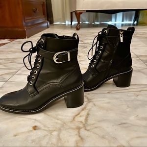 Black Raster Leather Moto Boot